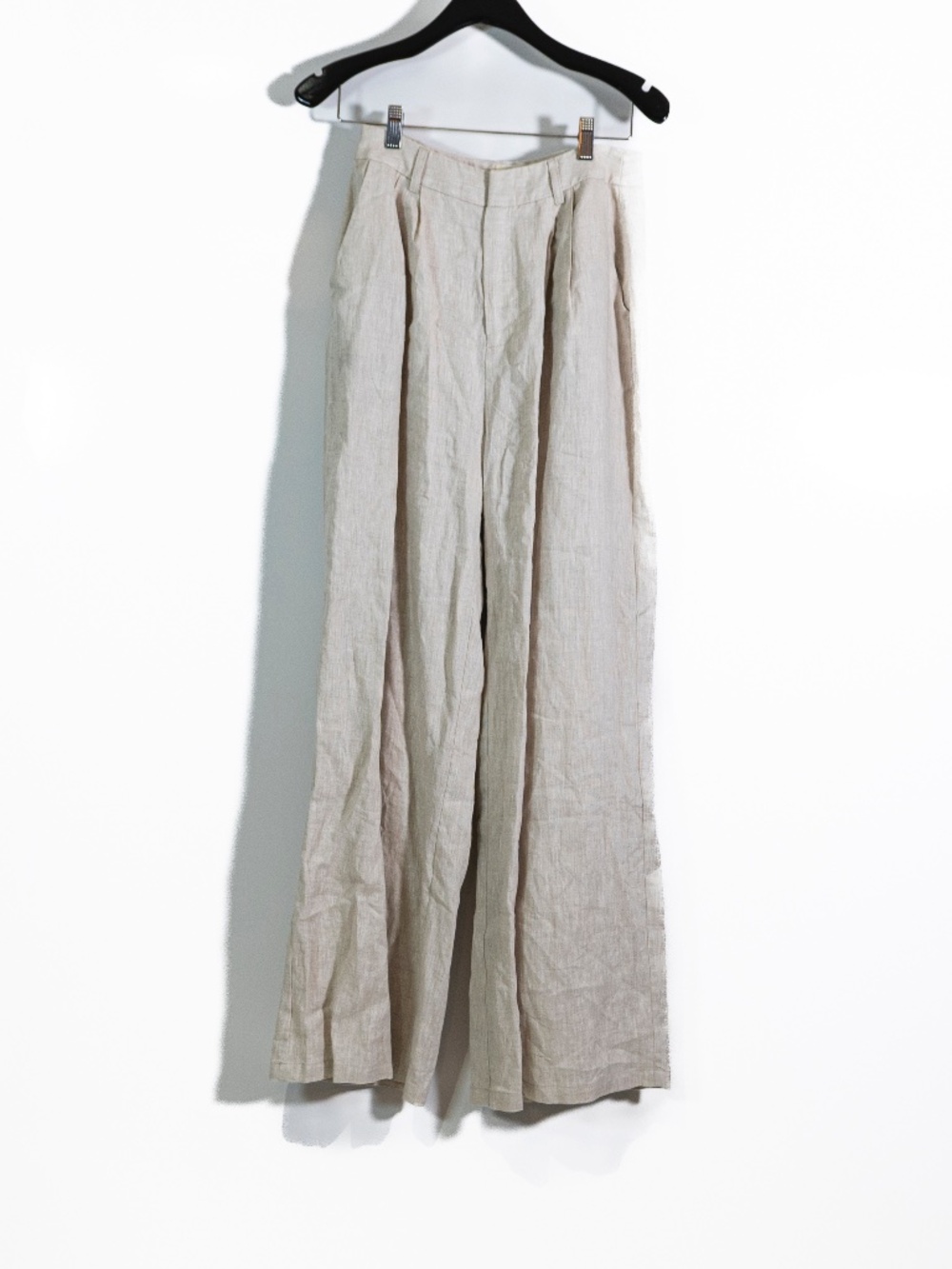 Dissh Linen Woven Pleated Mid Rise Straight Leg Trouser Pants Neutral 6